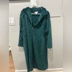 New Miss Elaine Robe Womens Large Emerald Zip Front Plush Quilted Fleece Long
